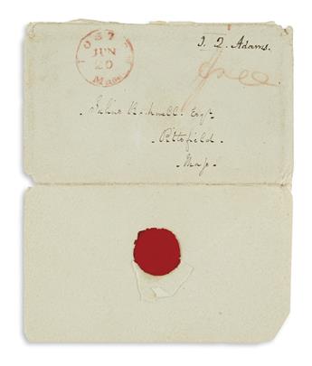 ADAMS, JOHN QUINCY. Letter Signed, to Representative Julius Rockwell,